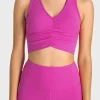 New Dear-Lover Ruched V Neck Active Cropped Tank Rose Red