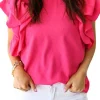 Online Dear-Lover Ruffled Sleeve Swiss Dot Blouse Rose Red