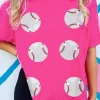 Sale Dear-Lover Sequined Baseball Graphic Cotton T Shirt Rose Red