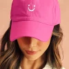 Outlet Dear-Lover Smile Face Embroidered Curved Eave Baseball Cap Rose Red
