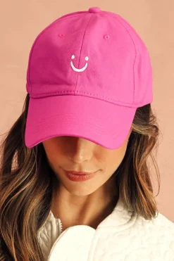 Outlet Dear-Lover Smile Face Embroidered Curved Eave Baseball Cap Rose Red