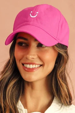 Outlet Dear-Lover Smile Face Embroidered Curved Eave Baseball Cap Rose Red