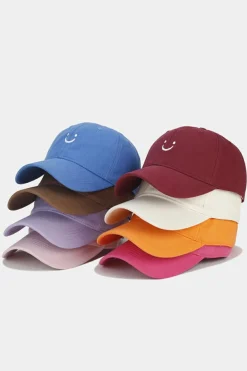 Outlet Dear-Lover Smile Face Embroidered Curved Eave Baseball Cap Rose Red