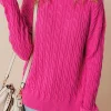 Best Dear-Lover Solid Cable Knit High Neck Drop Shoulder Sweater Rose Red