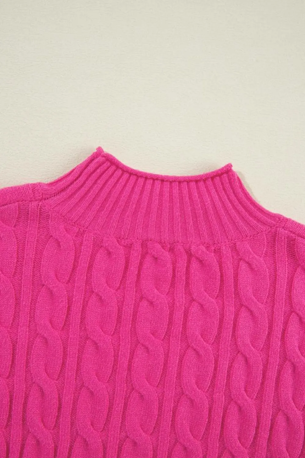 Best Dear-Lover Solid Cable Knit High Neck Drop Shoulder Sweater Rose Red