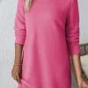 Outlet Dear-Lover Solid Color Textured Long Sleeve Shift Dress Rose Red