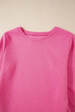 Outlet Dear-Lover Solid Color Textured Long Sleeve Shift Dress Rose Red
