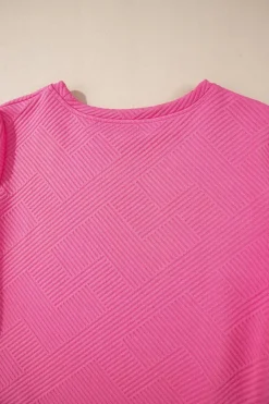Outlet Dear-Lover Solid Color Textured Long Sleeve Shift Dress Rose Red