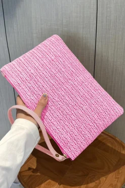 Online Dear-Lover Straw Woven Wrist Strap Zipper Large Wallet Rose Red