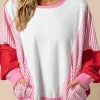 Best Dear-Lover Striped Patchwork Batwing Sleeve Pocketed Sweatshirt Rose Red