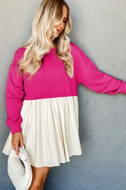 Best Dear-Lover Sweatshirt Poplin Mini Dress Rose Red