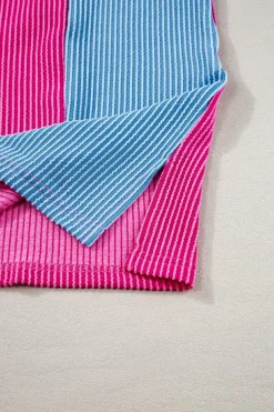 New Dear-Lover Textured Colorblock Crew Neck T Shirt Rose Red