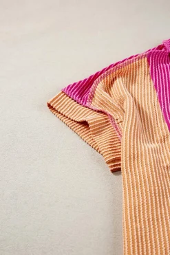 New Dear-Lover Textured Colorblock Crew Neck T Shirt Rose Red