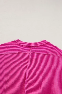 New Dear-Lover Textured Colorblock Crew Neck T Shirt Rose Red