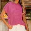 Online Dear-Lover Textured Knit Exposed Stitching T-shirt Rose Red