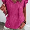 Online Dear-Lover Textured Ruffled Sleeve V Neck Top Rose Red