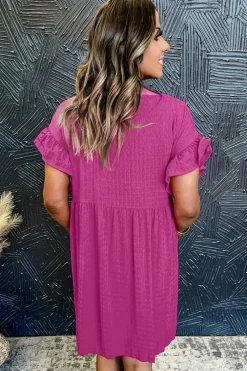 Best Dear-Lover Textured Ruffled Short Sleeve Mini Dress Rose Red