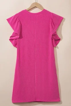 Sale Dear-Lover Textured Ruffled Flutter Sleeve Mini Dress Rose Red