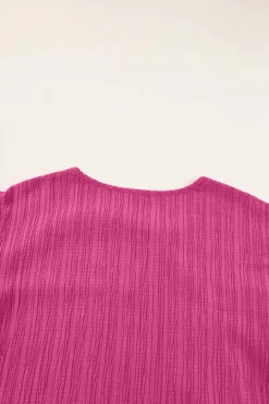 Online Dear-Lover Textured Ruffled Sleeve V Neck Top Rose Red