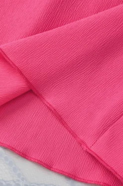 Discount Dear-Lover Two Tone Ruffled Flutter Sleeve Blouse Rose Red