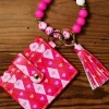 New Dear-Lover Valentine Fashion PU Card Bag Key Chain with Silicone Bracelet Rose Red