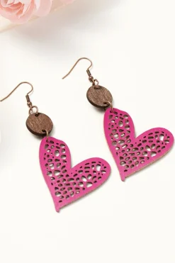 Clearance Dear-Lover Valentine Hollow-out Love Heart Dangle Earrings Rose Red