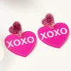 Online Dear-Lover Valentine XOXO Print Double Heart Shape Earrings Rose Red
