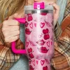 Clearance Dear-Lover Valentines Hearts and Kisses Print Thermos Cup 40oz Rose Red