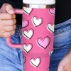 Hot Dear-Lover Valentines Heart Printed Thermos Cup with Handle 40oz Rose Red