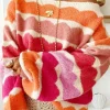 Best Dear-Lover Wave Striped Balloon Sleeve Drop Shoulder Sweater Rose Red
