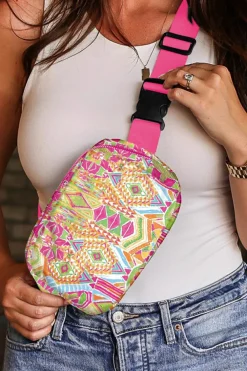 Outlet Dear-Lover Western Print Buckle Wide Belt Chest Bag Rose Red
