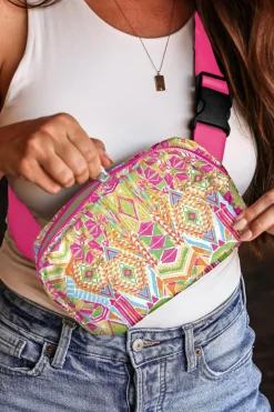 Outlet Dear-Lover Western Print Buckle Wide Belt Chest Bag Rose Red