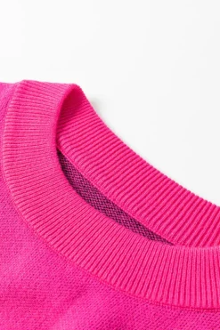 New Dear-Lover YEEHAW Cowboy Hat Drop Shoulder Oversized Sweater Rose Red