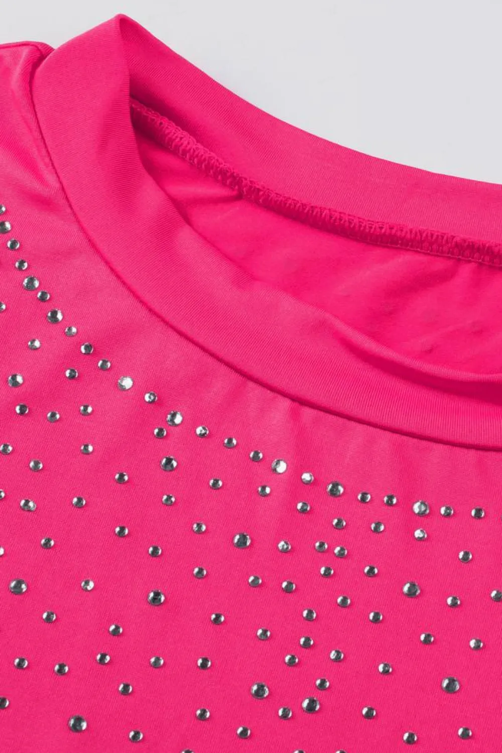 Clearance Dear-Lover Rhinestone Allover Round Neck Short Sleeve Bodysuit Rose
