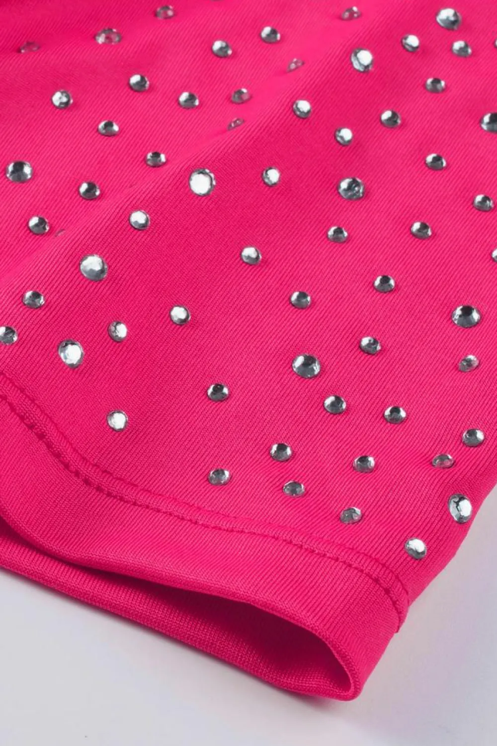 Clearance Dear-Lover Rhinestone Allover Round Neck Short Sleeve Bodysuit Rose