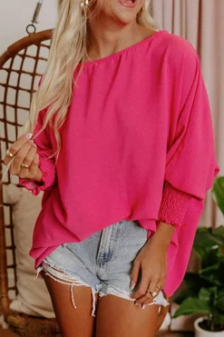 New Dear-Lover Smocked Wrist Shift Top Rose