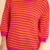 Outlet Dear-Lover 3/4 Puff Sleeve Drop Shoulder Sweater Rose Stripe