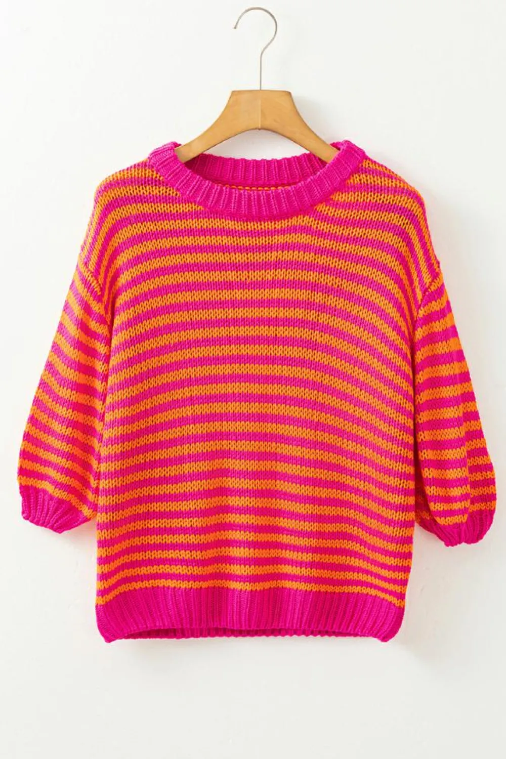 Outlet Dear-Lover 3/4 Puff Sleeve Drop Shoulder Sweater Rose Stripe