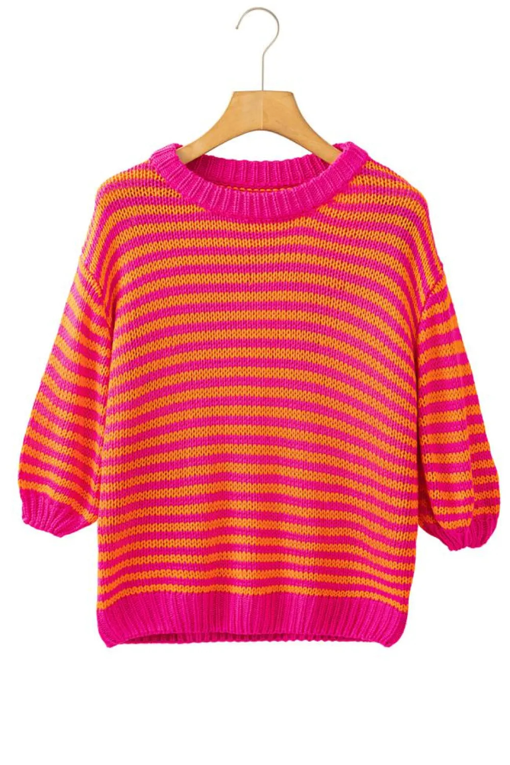 Outlet Dear-Lover 3/4 Puff Sleeve Drop Shoulder Sweater Rose Stripe