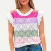 Hot Dear-Lover Colorblock Hollowed Knit Scallop Edge Sweater Vest Rose Stripe