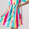 Outlet Dear-Lover Colorblock Short Sleeve Mini Shirt Dress Rose Stripe
