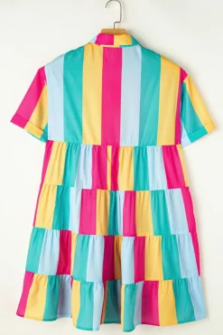 Outlet Dear-Lover Colorblock Short Sleeve Mini Shirt Dress Rose Stripe