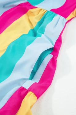Outlet Dear-Lover Colorblock Short Sleeve Mini Shirt Dress Rose Stripe