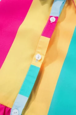 Outlet Dear-Lover Colorblock Short Sleeve Mini Shirt Dress Rose Stripe