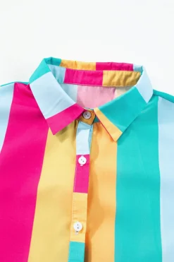 Outlet Dear-Lover Colorblock Short Sleeve Mini Shirt Dress Rose Stripe