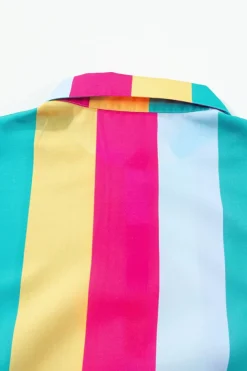 Outlet Dear-Lover Colorblock Short Sleeve Mini Shirt Dress Rose Stripe