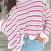 Best Dear-Lover Oversized Drop Shoulder Sweater with Pocket Rose Stripe