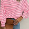 Sale Dear-Lover Round Neck Drop Shoulder Long Sleeve Top Rose Stripe