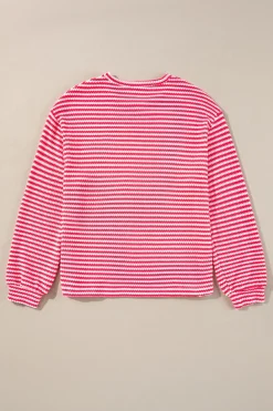 Sale Dear-Lover Round Neck Drop Shoulder Long Sleeve Top Rose Stripe