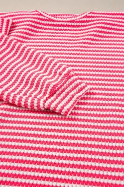 Sale Dear-Lover Round Neck Drop Shoulder Long Sleeve Top Rose Stripe